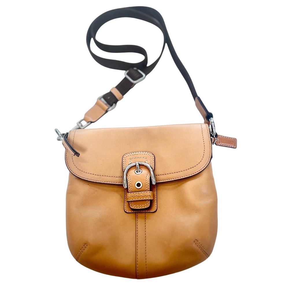 Coach Soho Buckle Flap Crossbody Bag Tan Ginger Leather Silver Hardware‎ Vintage